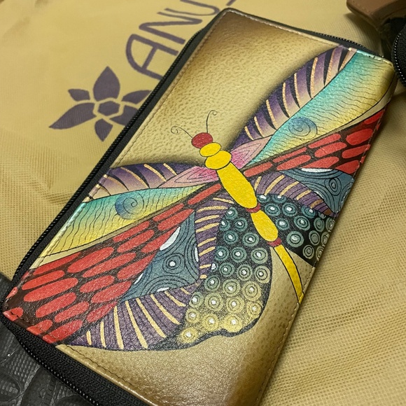 🎨Anuschka Hand-Painted Genuine Leather Bag Set-Dragonfly&Seaside Designs+Wallet - Picture 2 of 4